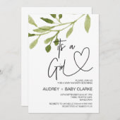 Its a Girl Baby Shawerユーカリエレガントプタス 招待状 (正面/裏面)