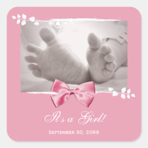 Its a Girl Baby Shower エレガント Birth Announcement スクエアシール