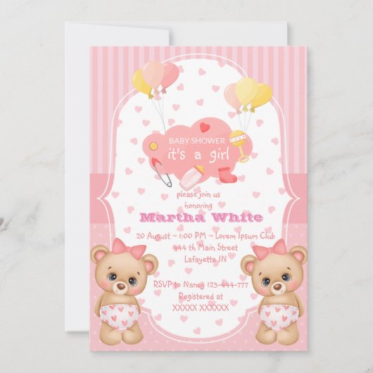 it's a girl Baby shower Invitation 招待状 (正面)
