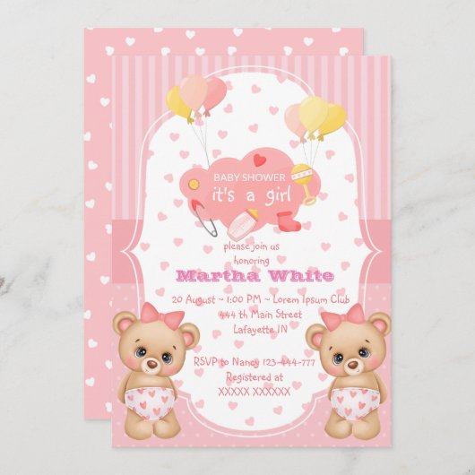 it's a girl Baby shower Invitation 招待状 (正面/裏面)