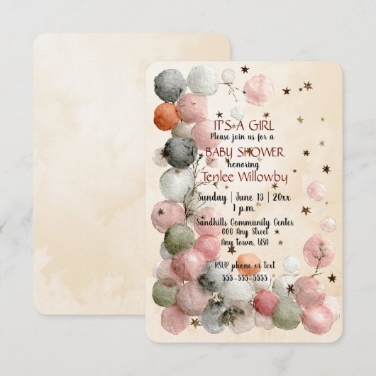 It's A Girl Baby Shower Invitation 招待状 (正面/裏面)