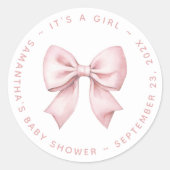 It's a Girl Baby Shower Pink Bow ラウンドシール (正面)