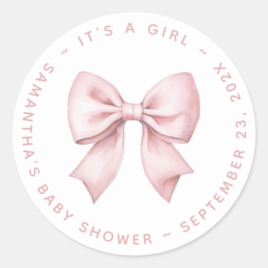 It's a Girl Baby Shower Pink Bow ラウンドシール (正面)