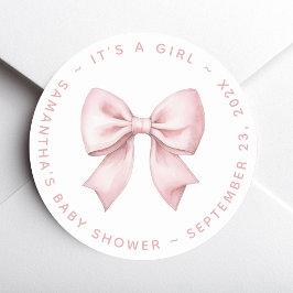 It's a Girl Baby Shower Pink Bow ラウンドシール