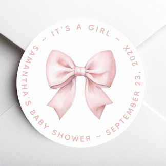 It's a Girl Baby Shower Pink Bow ラウンドシール
