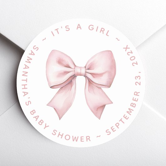 It's a Girl Baby Shower Pink Bow ラウンドシール