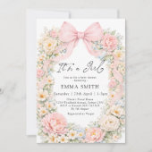 It's a Girl Blush Pink Bow Coquette Baby Shower 招待状 (正面)