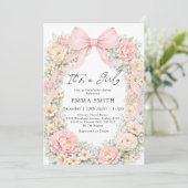 It's a Girl Blush Pink Bow Coquette Baby Shower 招待状 (スタンド正面)