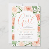 Its A Girl Blush Pink Rose Floral Baby Shower 招待状 (正面)