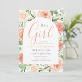 Its A Girl Blush Pink Rose Floral Baby Shower 招待状 (スタンド正面)
