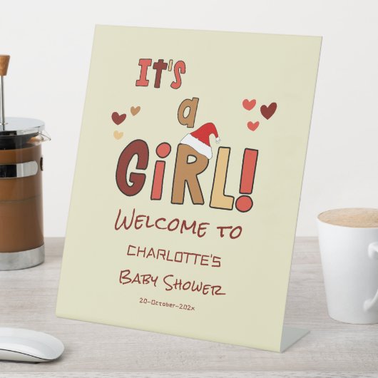 It's a Girl! Christmas Baby Shower Welcome 台座サイン (インサイチュ)