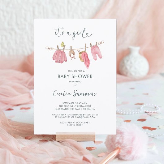 Its a Girl Clothes Watercolor Modern Baby Shower 招待状
