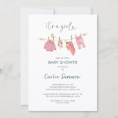 Its a Girl Clothes Watercolor Modern Baby Shower 招待状 (正面)