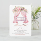 Its a Girl Crib Pink春の花ベビーシャワー 招待状 (スタンド正面)