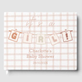 It's a Girl! Cute Brown Gingham Baby Shower ゲストブック (正面)
