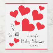 It's A Girl! - Cute Red Hearts Custom Baby Shower ワインラベル (シングルラベル)
