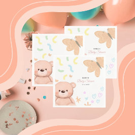 It's a Girl Cute Teddy Bear Baby Shower Cartoon  スタンダードランチョンナプキン