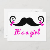 it's a girl design, curly mustache with pink bows 案内ポストカード (正面/裏面)