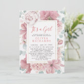 It's A Girl Dusty Rose Floral Cute Baby Shower 招待状 (スタンド正面)