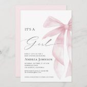 It's a Girl | Elegant Classy Pink Bow Baby Shower 招待状 (正面/裏面)