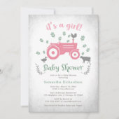 It's A Girl Farm Tractor Baby Shower Invitation 招待状 (正面)