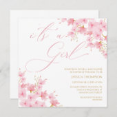 i'ts a Girl Floral Baby Shower Cherry Blossom 招待状 (正面/裏面)