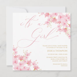 i'ts a Girl Floral Baby Shower Cherry Blossom 招待状