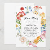 It's A Girl Floral Baby Shower Invitation 招待状 (正面/裏面)