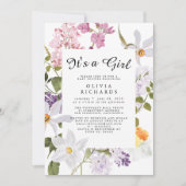 It's A Girl Floral Baby Shower Invitation 招待状 (正面)