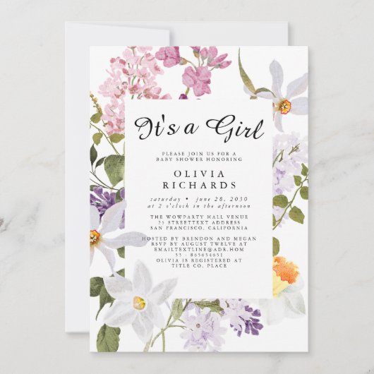 It's A Girl Floral Baby Shower Invitation 招待状 (正面)