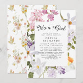 It's A Girl Floral Baby Shower Invitation 招待状 (正面/裏面)