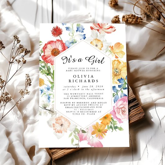 It's A Girl Floral Baby Shower Invitation 招待状