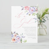 i'ts a Girl Floral Baby Shower pink and purple Inv 招待状 (スタンド正面)