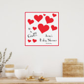It's A Girl! Happy Red Hearts Custom Baby Shower ポスター (キッチン)