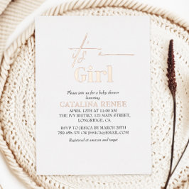 Its A Girl Luxeバラゴールドフォイルベビーシャワー 箔招待状