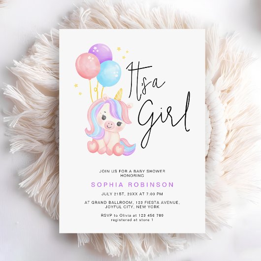 It's a Girl Magical Unicorn Baby Girl Shower 招待状