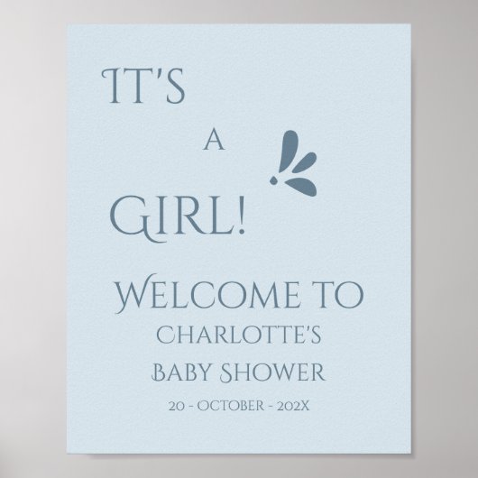 It's A Girl! Minimalism Pastel Blue Baby Shower ポスター (正面)