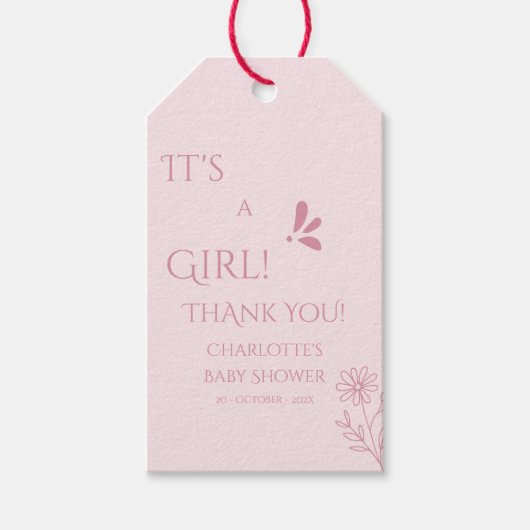 It's A Girl! Minimalism Pastel Pink Baby Shower ギフトタグ (正面)