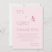 It's A Girl! Minimalism Pastel Pink Baby Shower サンキューカード (正面)