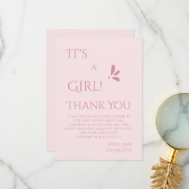 It's A Girl! Minimalism Pastel Pink Baby Shower サンキューカード