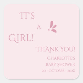 It's A Girl! Minimalism Pastel Pink Baby Shower スクエアシール