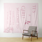 It's A Girl! Minimalism Pastel Pink Baby Shower タペストリー (インサイチュ(横))