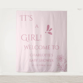 It's A Girl! Minimalism Pastel Pink Baby Shower タペストリー