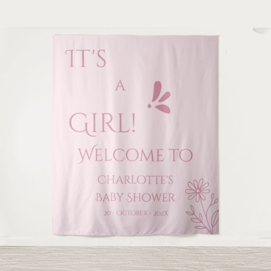 It's A Girl! Minimalism Pastel Pink Baby Shower タペストリー (正面)