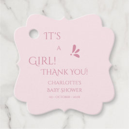 It's A Girl! Minimalism Pastel Pink Baby Shower フェイバータグ