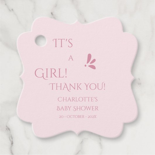 It's A Girl! Minimalism Pastel Pink Baby Shower フェイバータグ (正面)