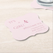 It's A Girl! Minimalism Pastel Pink Baby Shower ペーパーコースター (アングル)