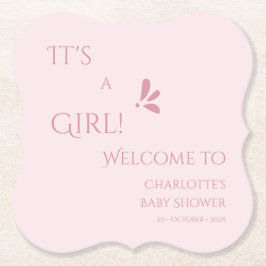 It's A Girl! Minimalism Pastel Pink Baby Shower ペーパーコースター