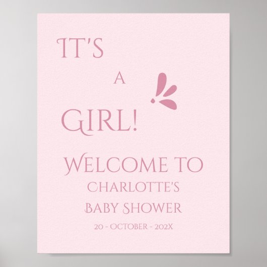 It's A Girl! Minimalism Pastel Pink Baby Shower ポスター (正面)