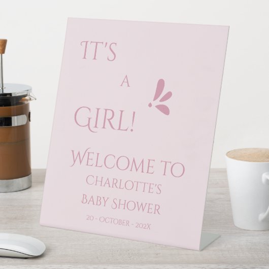 It's A Girl! Minimalism Pastel Pink Baby Shower 台座サイン (インサイチュ)